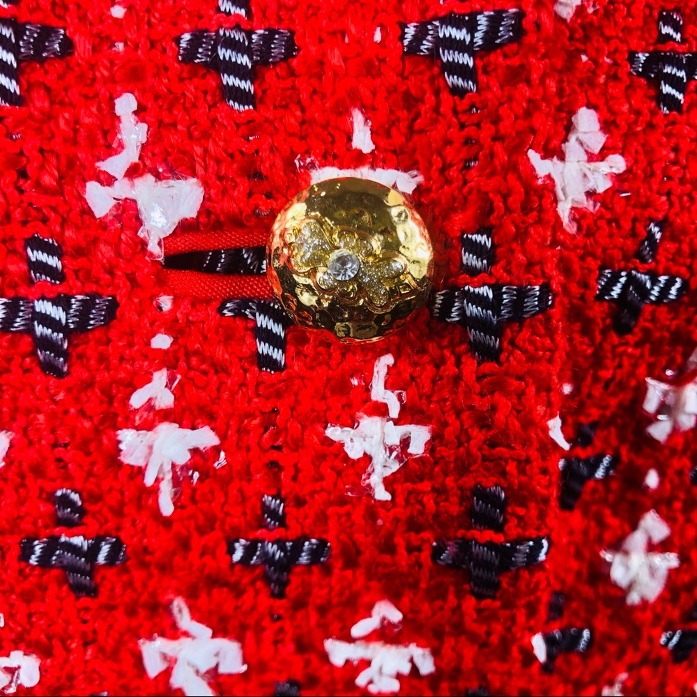 Doncaster multicolored red, white, black & silver metallic thread skirt suit szM - Picture 14 of 15